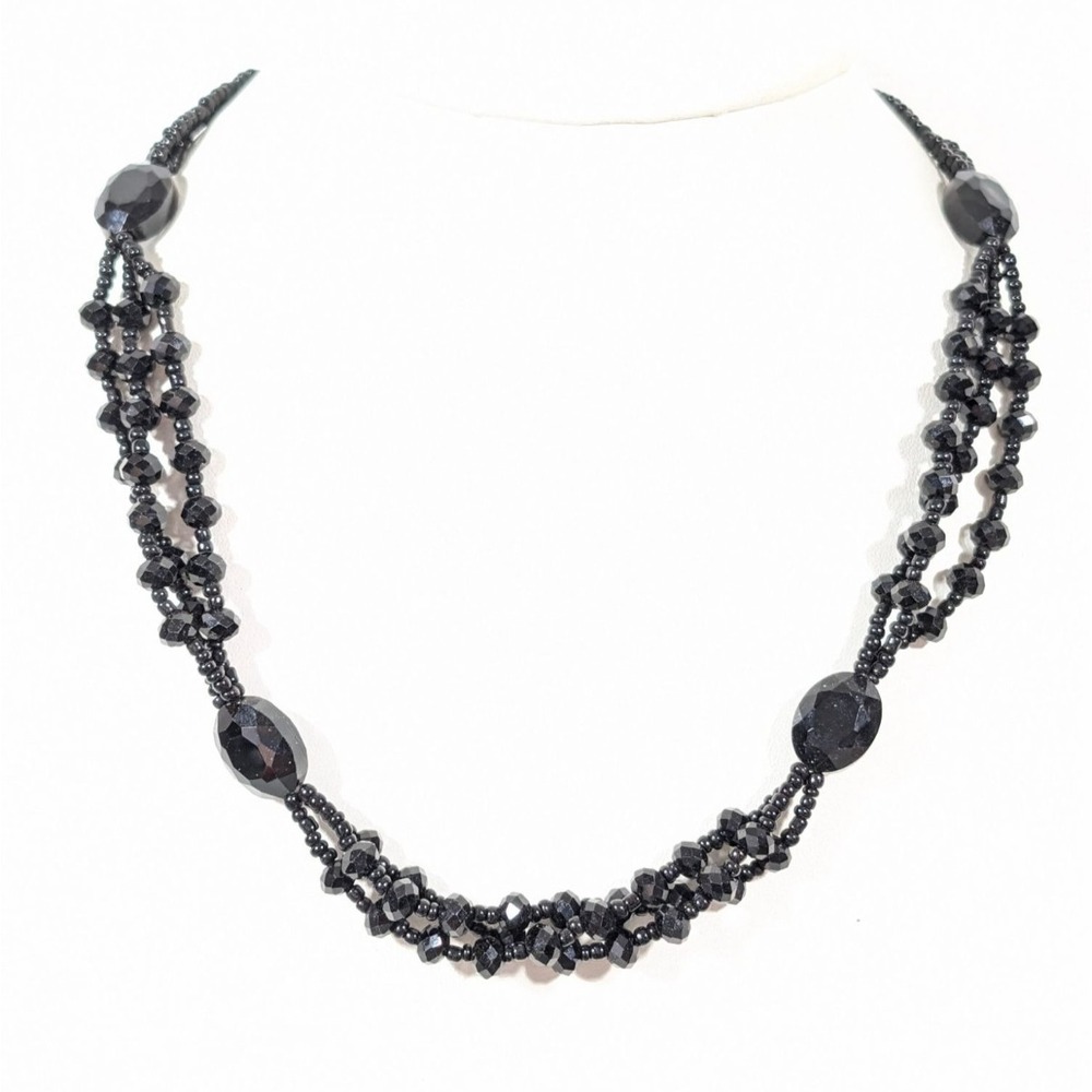 Black Glass Faceted Beadโ Multi Strand Statement Necklace Gothic 23"